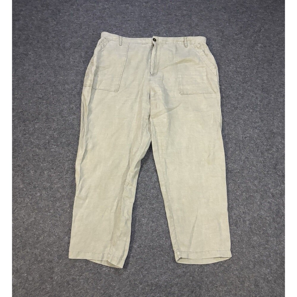 Nicole Miller Linen Pants Size XL Straight Leg Crop Green Coastal Beach